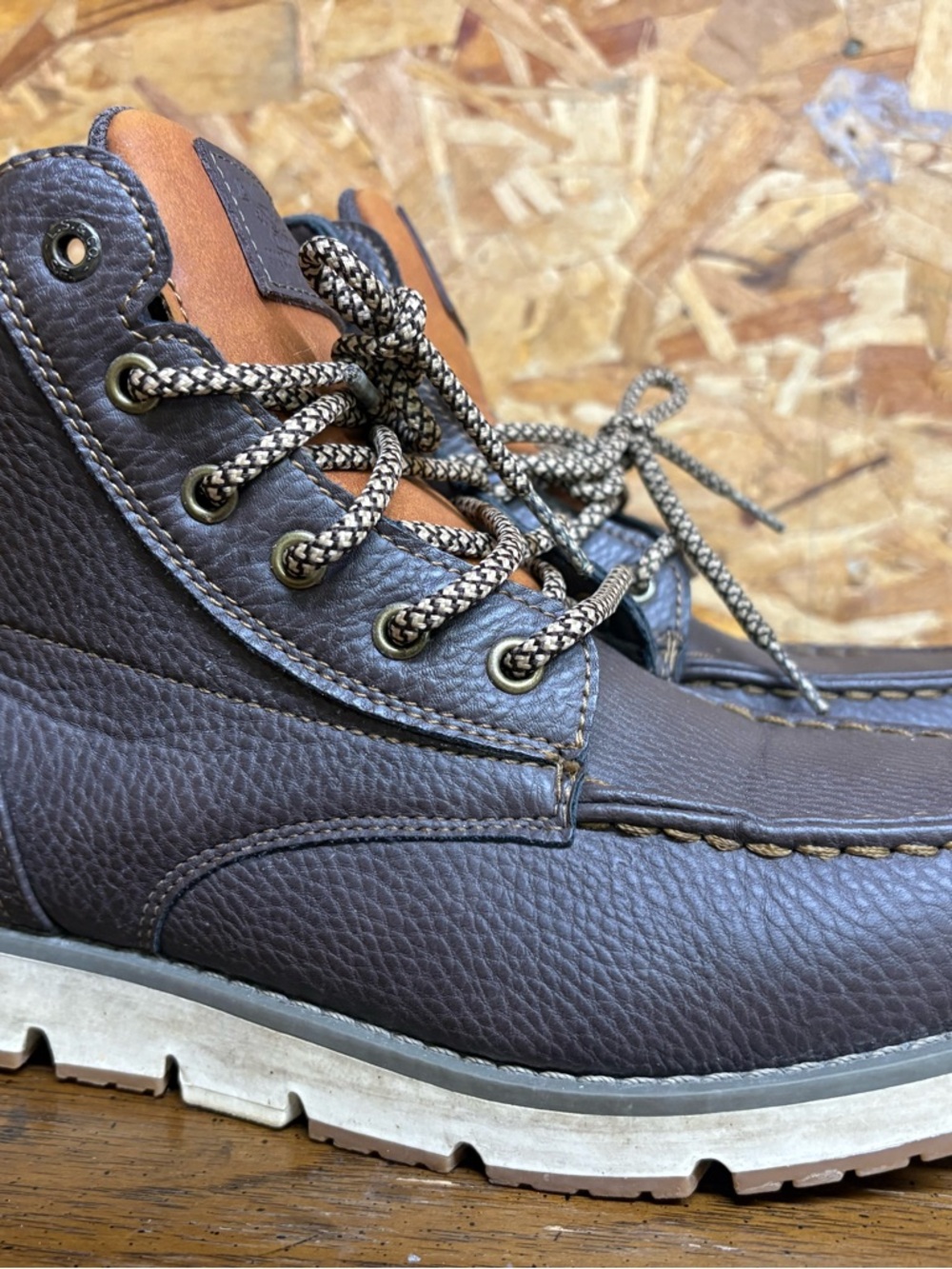 Levi's Dark Brown Leather Moc Toe Boots With Tan Collar View 3